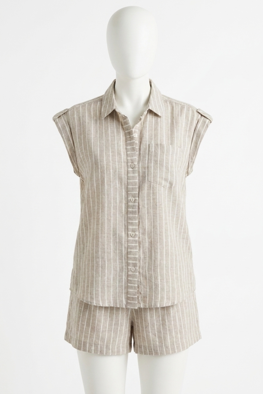 NEW NIC + ZOE lurex linen resort shirt in neutral multi